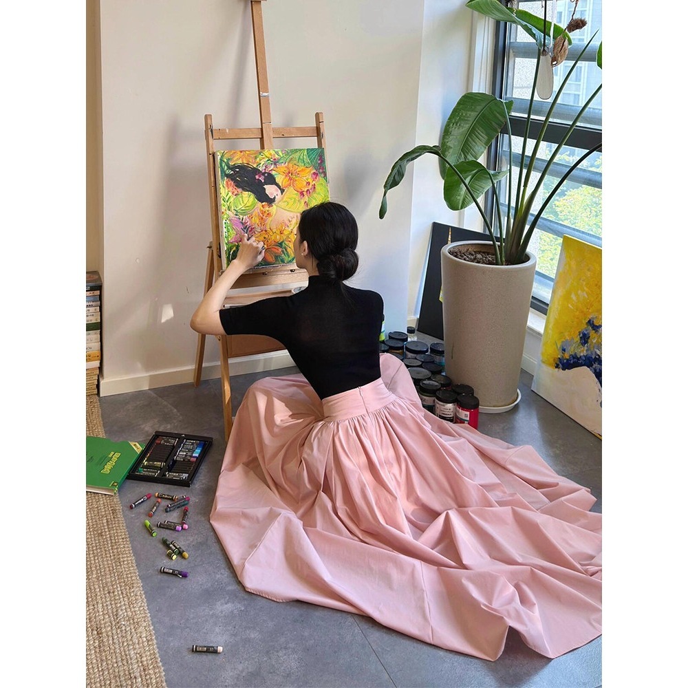 顯瘦無敵! 高腰粉色大圓裙