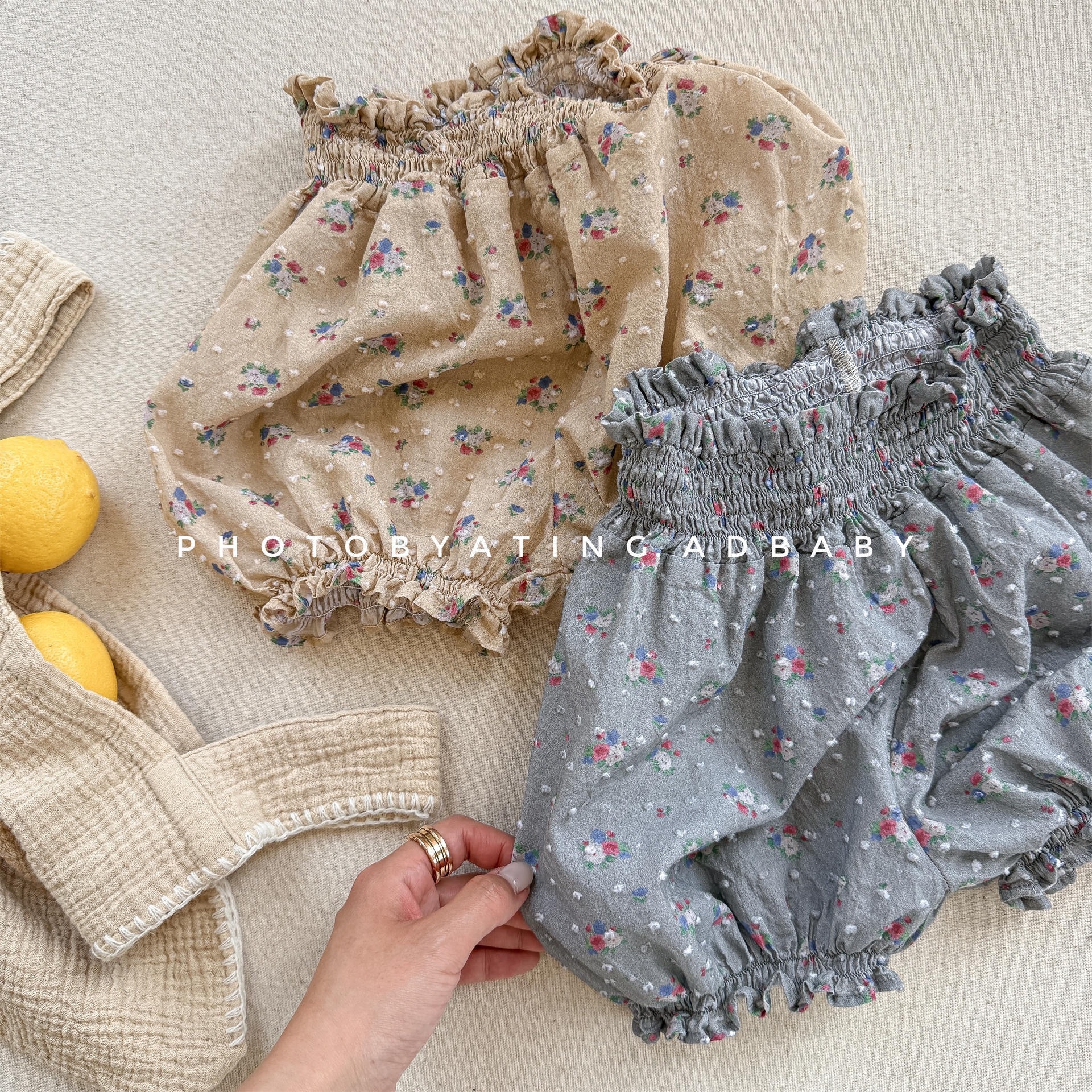 兩色碎花花苞褲