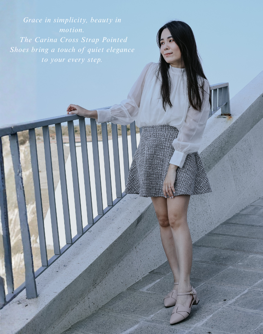 Sanly Joy 粉杏色交叉尖頭鞋 女款真皮低跟鞋 優雅氣質穿搭