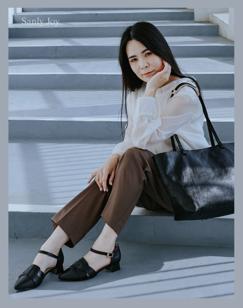 Sanly Joy 經典黑交叉尖頭鞋 女生低跟鞋舒適日常穿搭