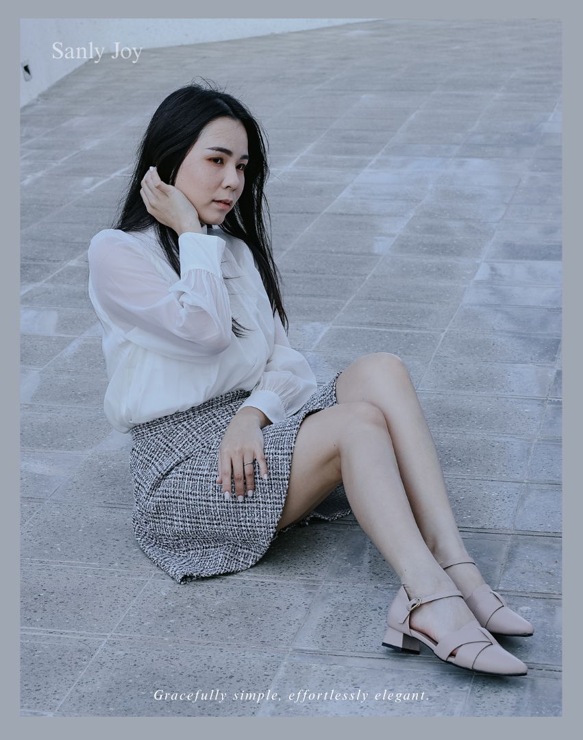 Sanly Joy 粉杏色交叉尖頭鞋 女生低跟鞋優雅日常穿搭