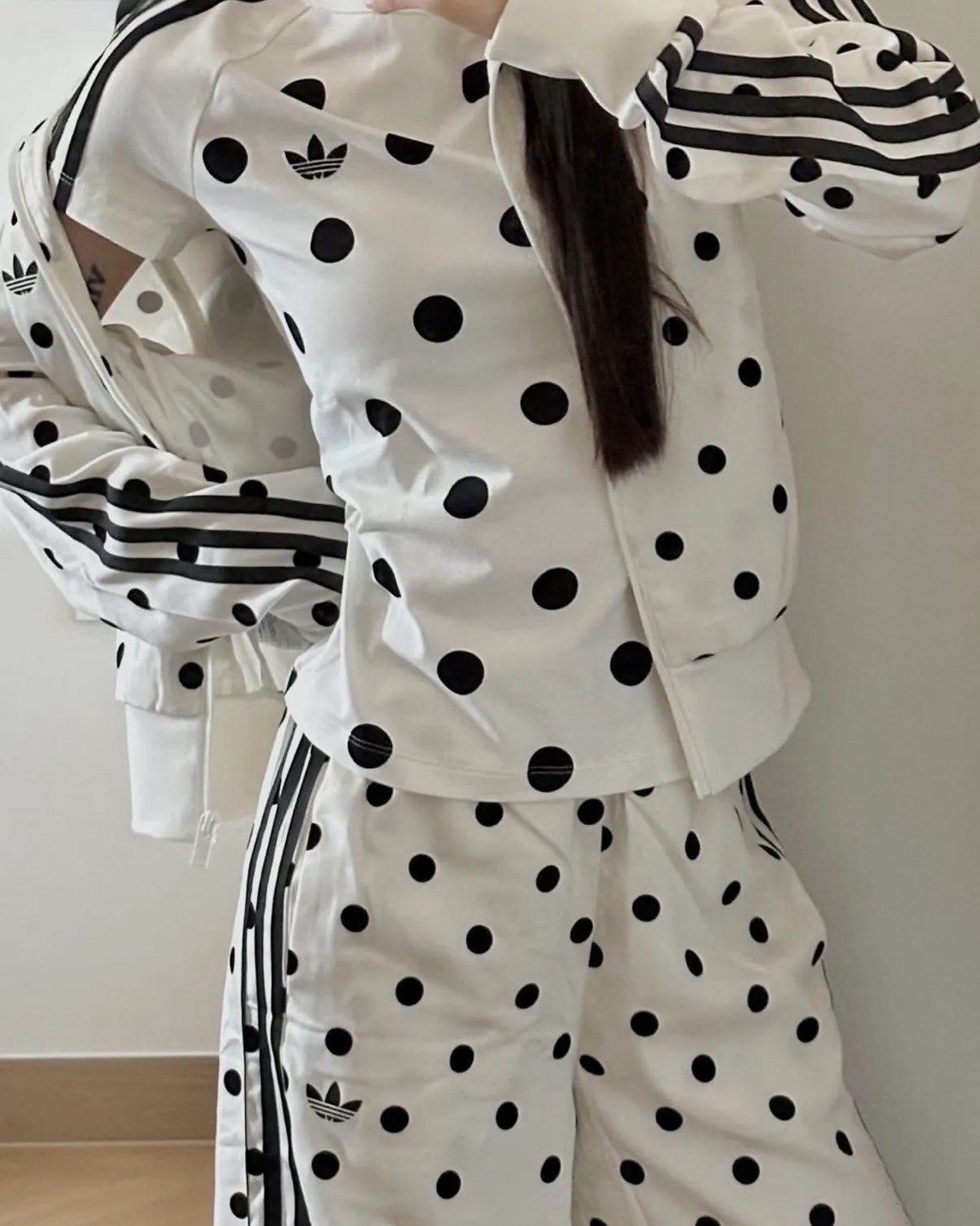 ADIDAS ORIGINALS SATIN POLKA DOTS TT TRACK TOP 緞面波點 短版立領 運動外套 長褲 套裝