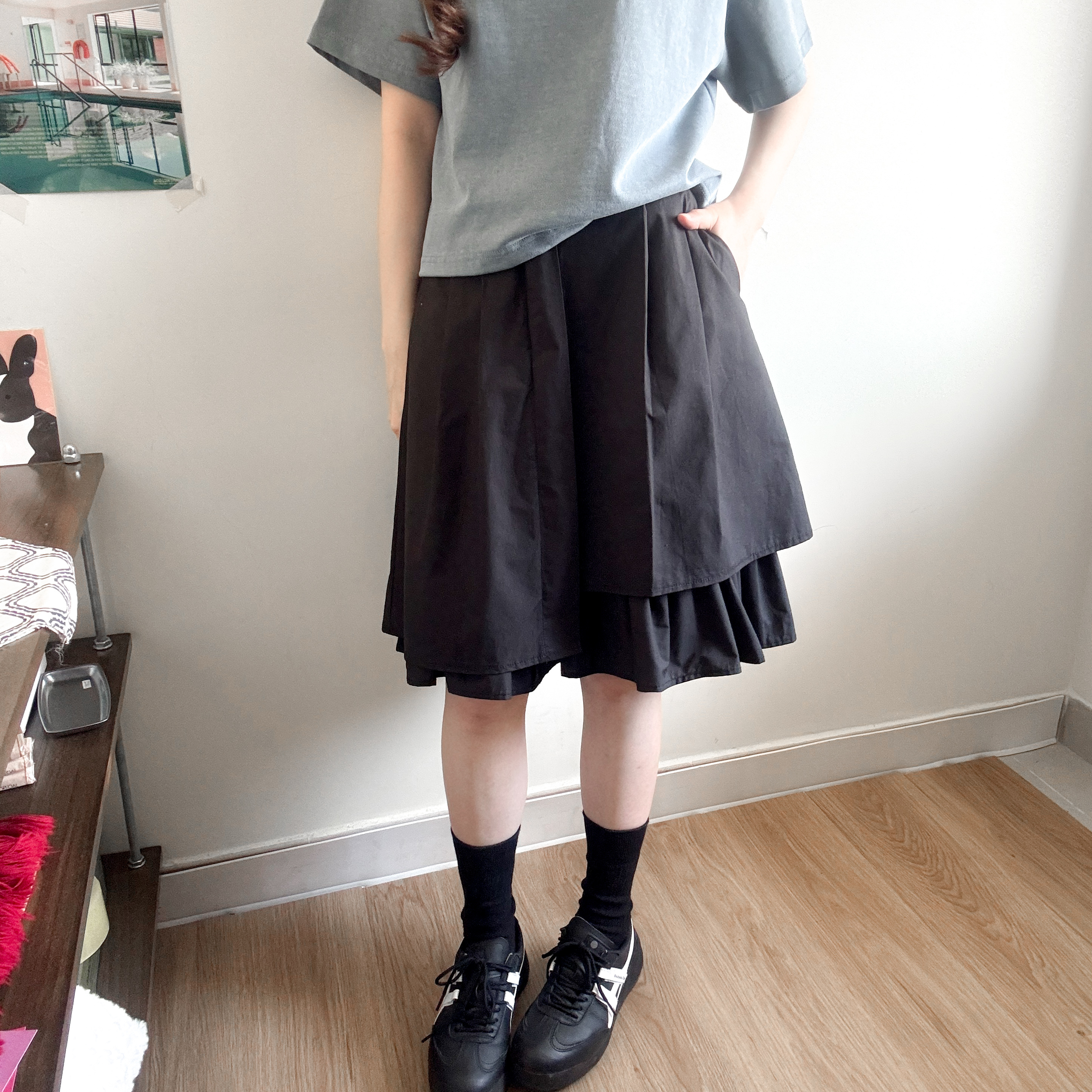 不規則層次中長傘裙