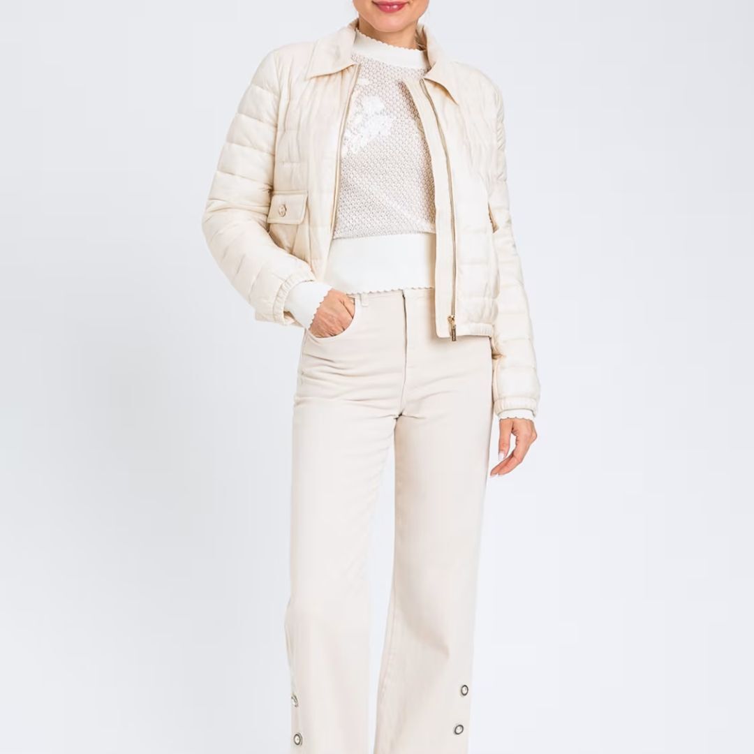 1TS0319-024 [TWINSET] High Neck Crochet Sweater Mother of Pearl #261TP3311 (C-EU-E)