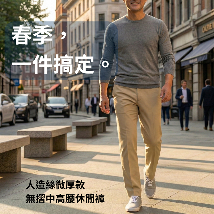 甄褲｜人造絲微厚休閒褲｜中高腰直筒・無摺設計・四季可穿（30~43 吋）免費改長