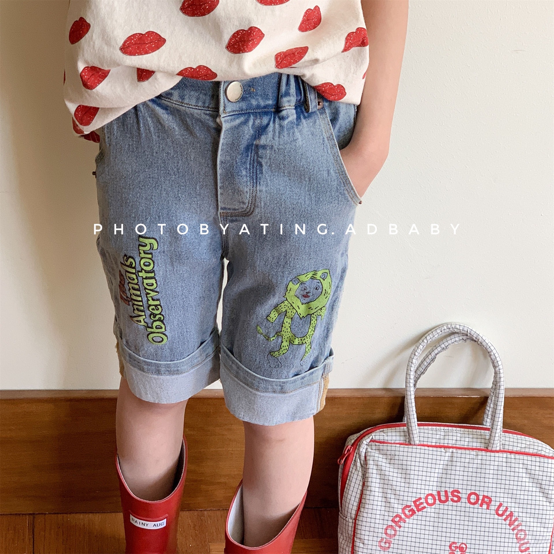 兩色復古塗鴉牛仔五分褲