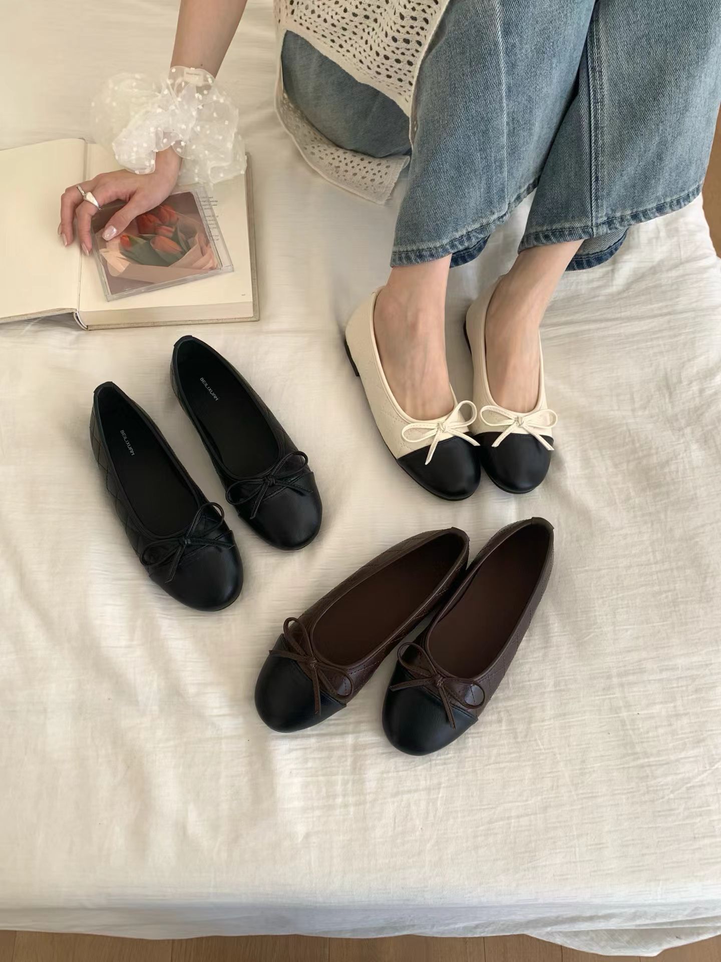 小香拚色蝴蝶結娃娃鞋