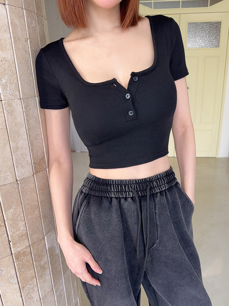 BB經典羅紋款！排扣Bra T（3色，有胸墊）