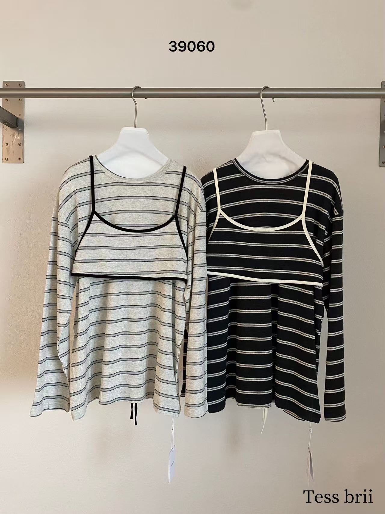 W00140個性條紋兩件式套裝