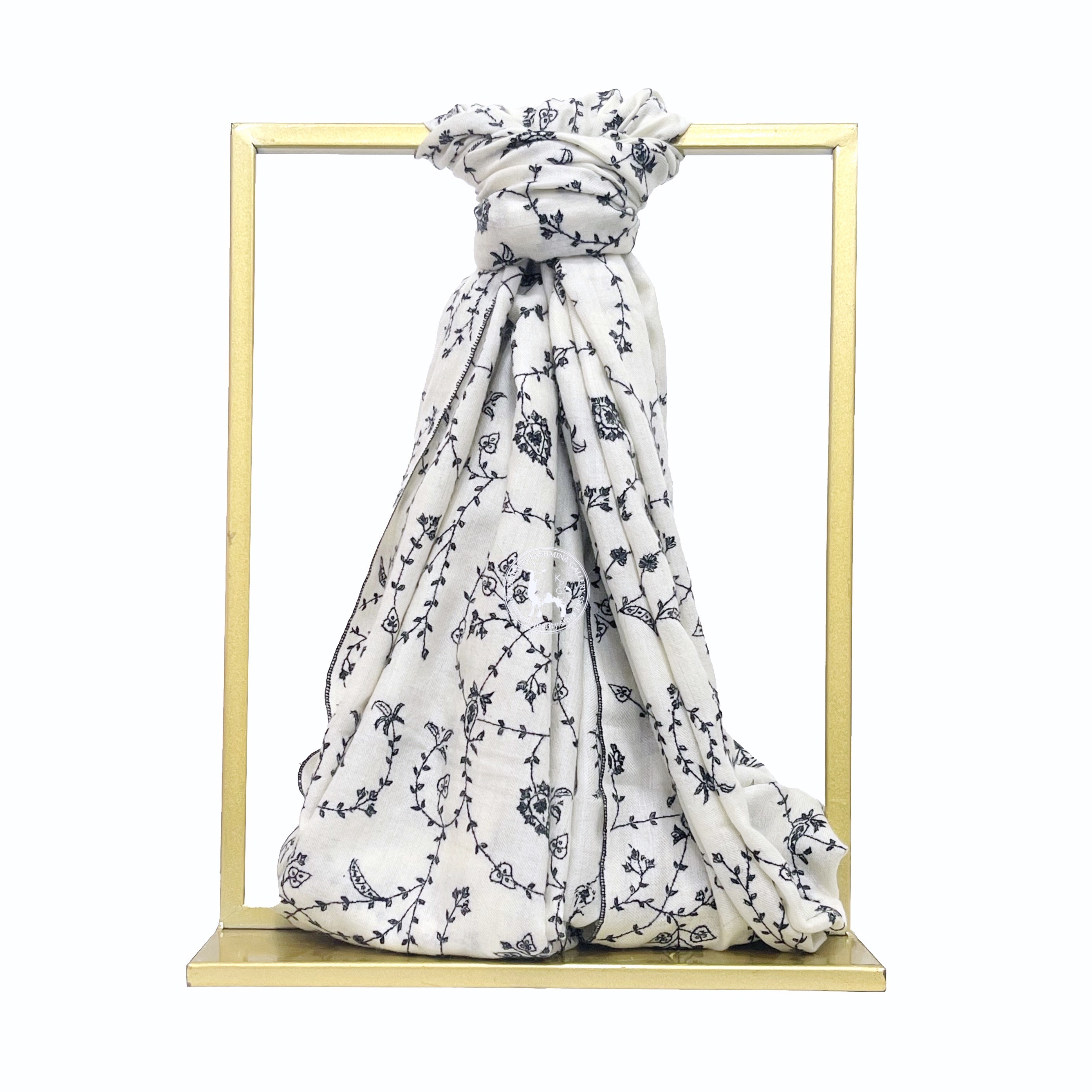 Natural Beige Embroidery Pashmina Shawl