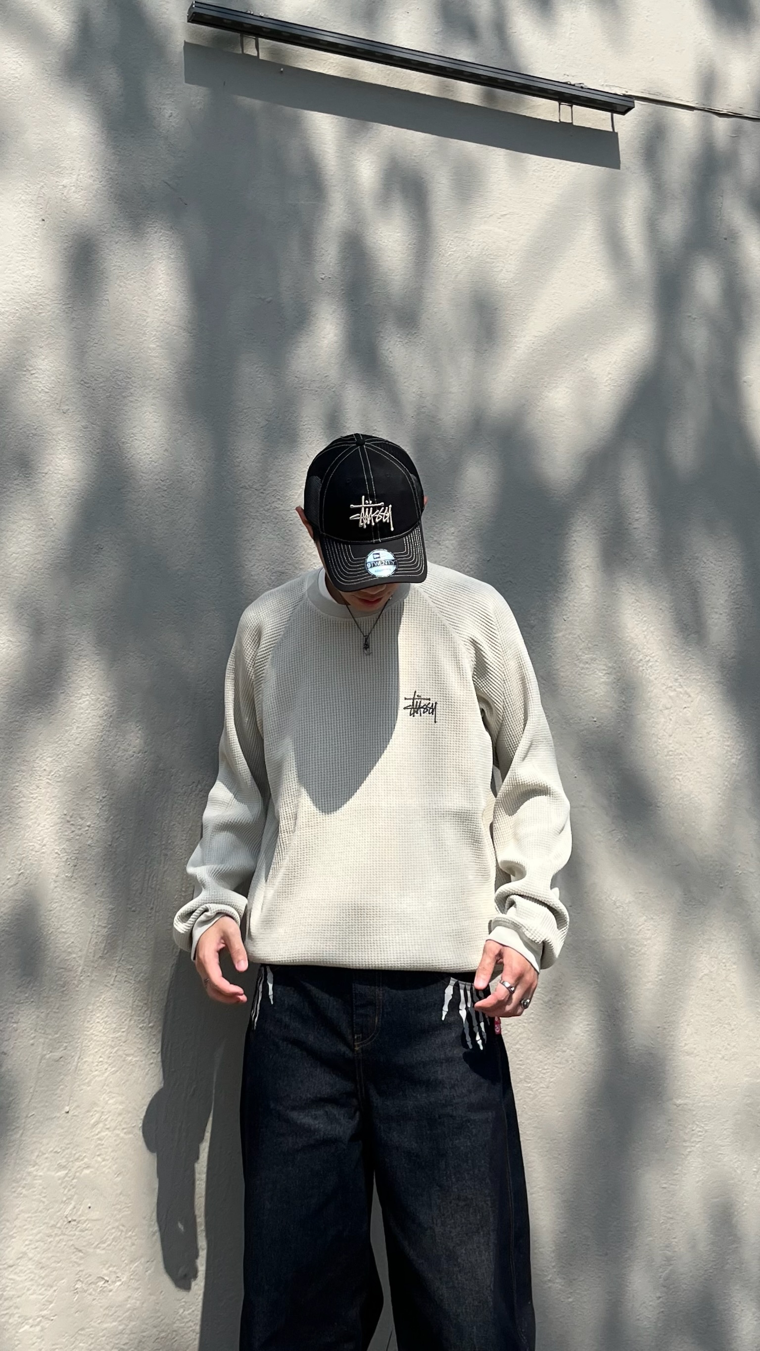 Stussy BASIC STÜSSY THERMAL 華夫格長T 骨白 黑灰 （2colors)