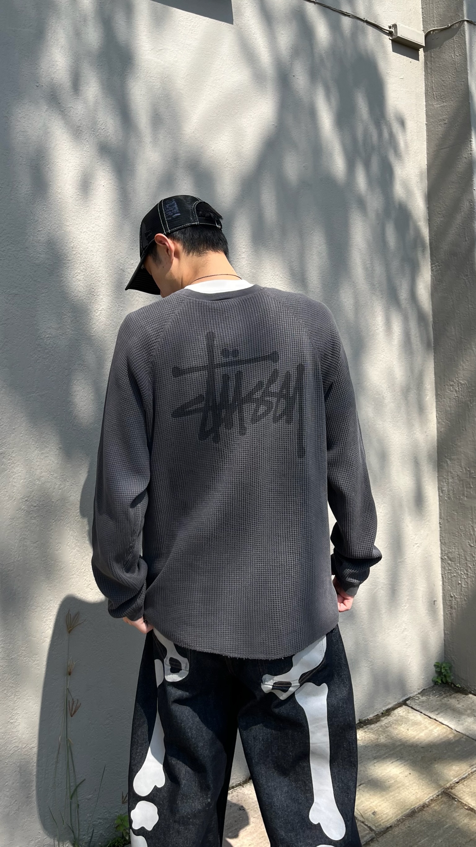Stussy BASIC STÜSSY THERMAL 華夫格長T 骨白 黑灰 （2colors)
