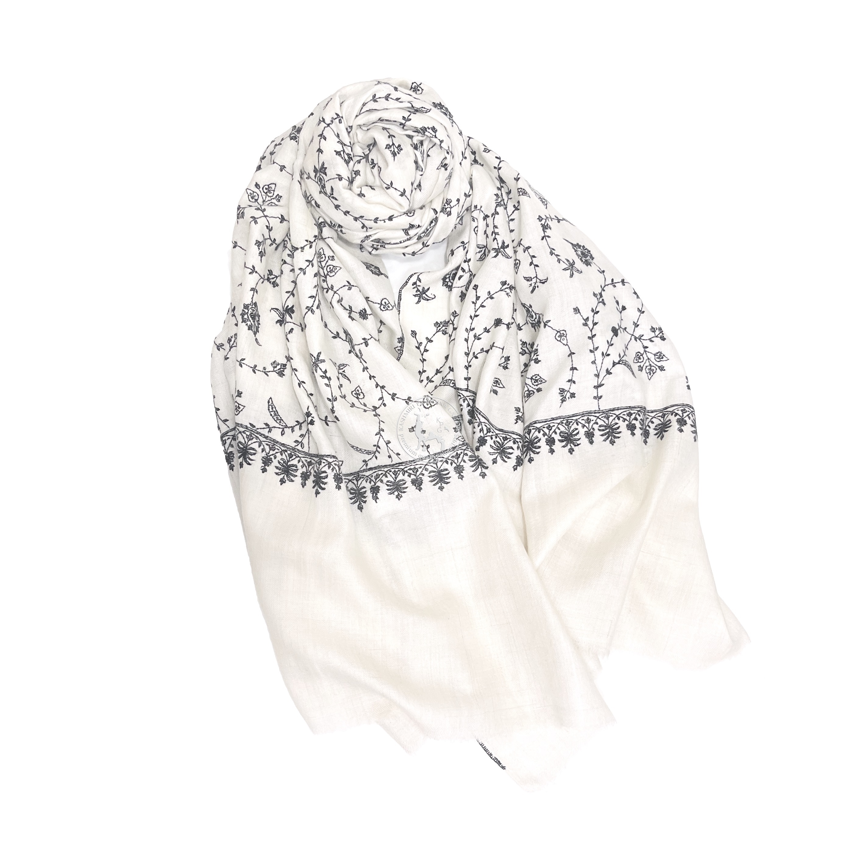 Natural Beige Embroidery Pashmina Shawl