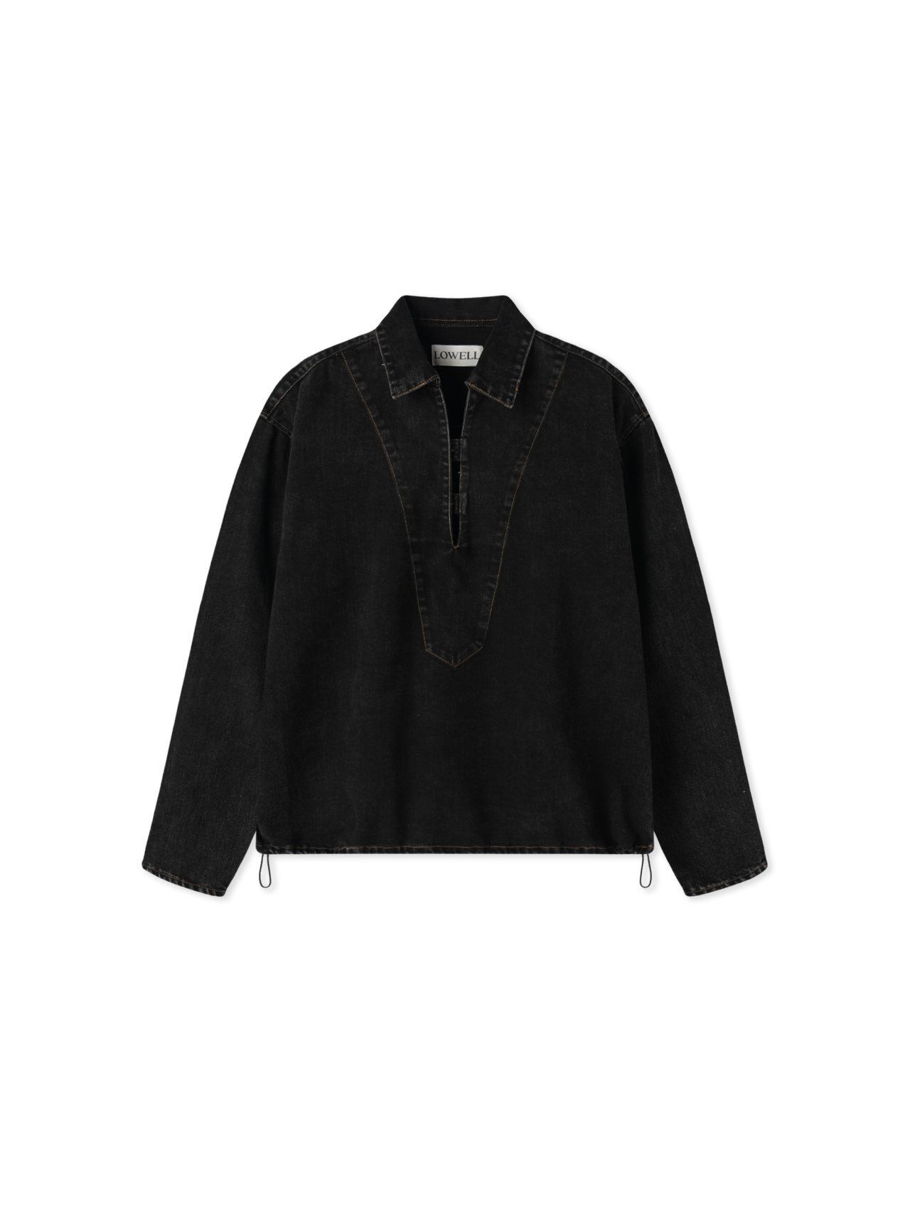 洗水反領半開胸牛仔長袖衫 Lowell-091T