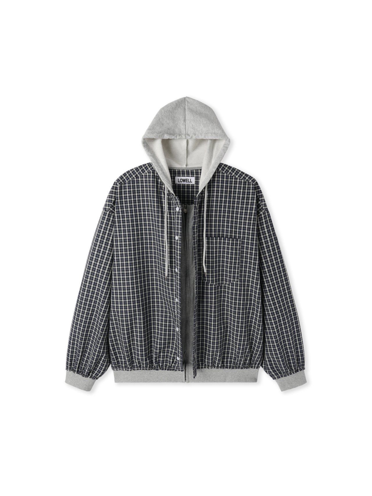 格仔連帽拉鍊外套 Lowell-093JK