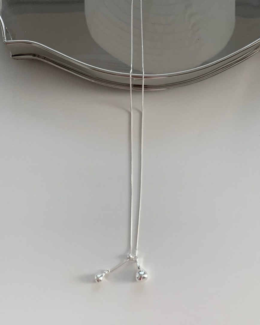 雙水滴Y字長項鏈 [ 銀色 / Free ]