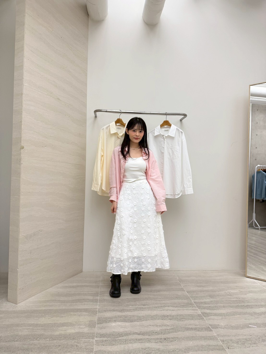 DR6020 暗花純白長裙 (S/M)