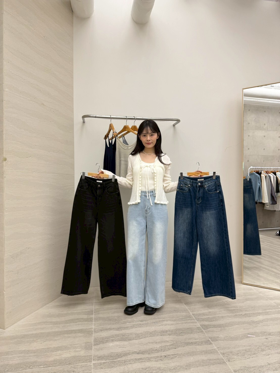 DR6034 貓鬚牛仔寬褲 (S/M/L)