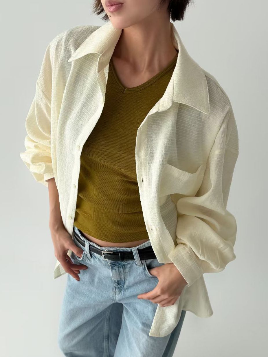 暗橫紋長袖恤衫 AVOIR-006S