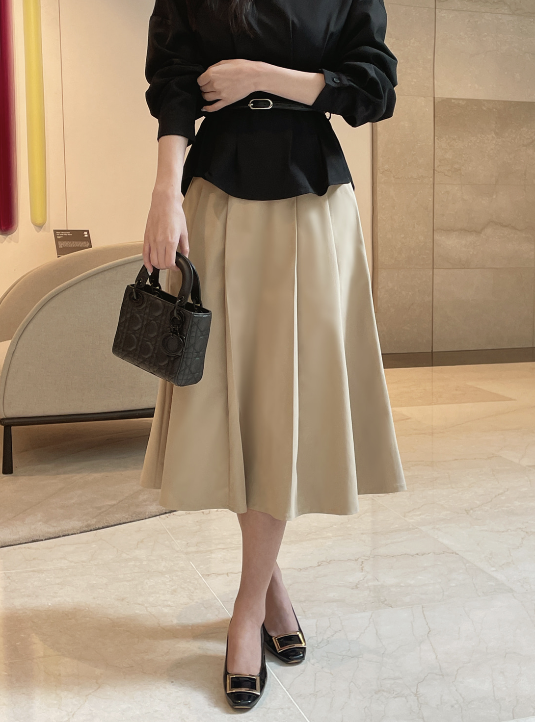 Fiona 知性高腰打褶傘裙 [ 3色 / S,M ]