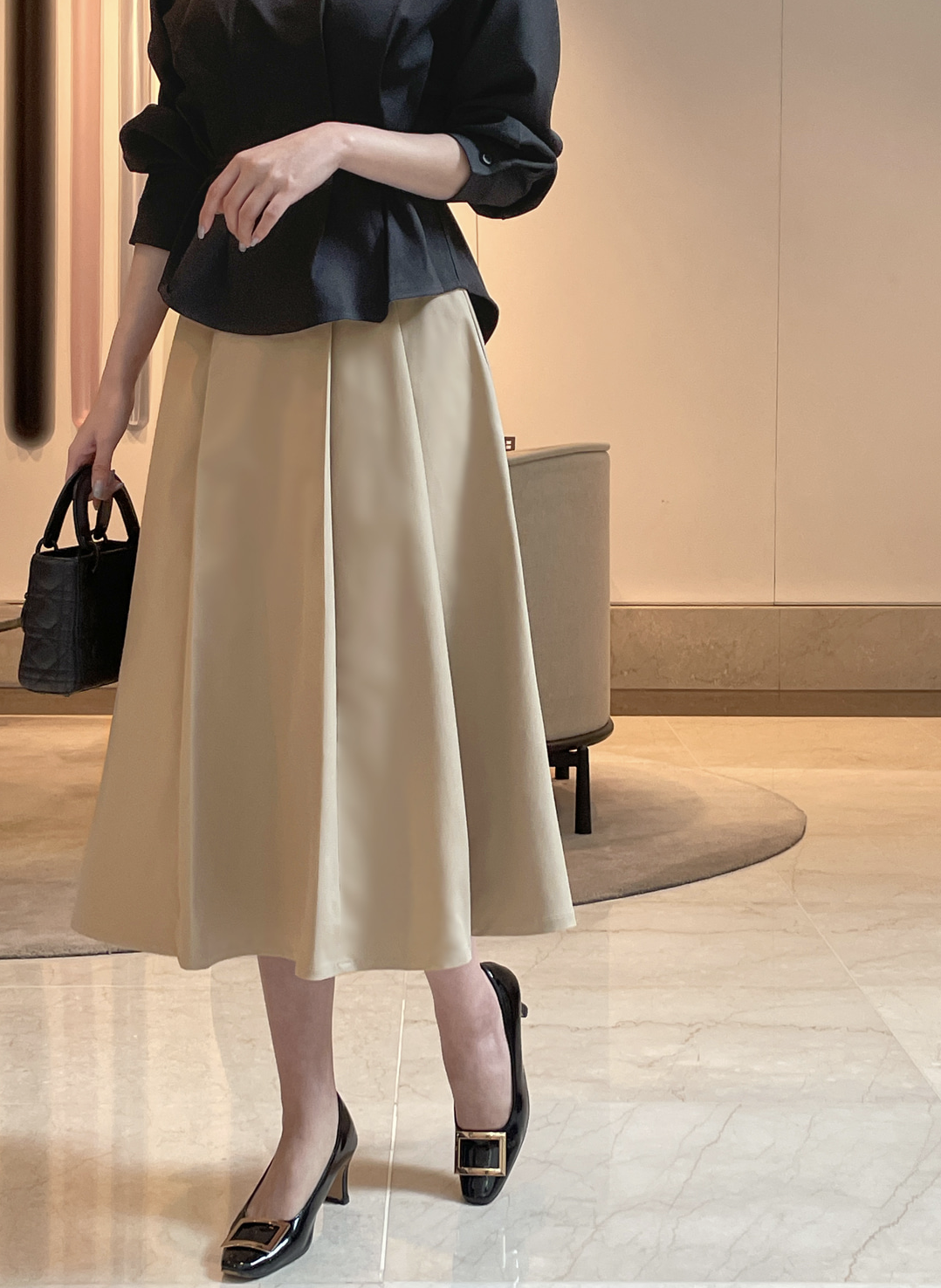 Fiona 知性高腰打褶傘裙 [ 3色 / S,M ]