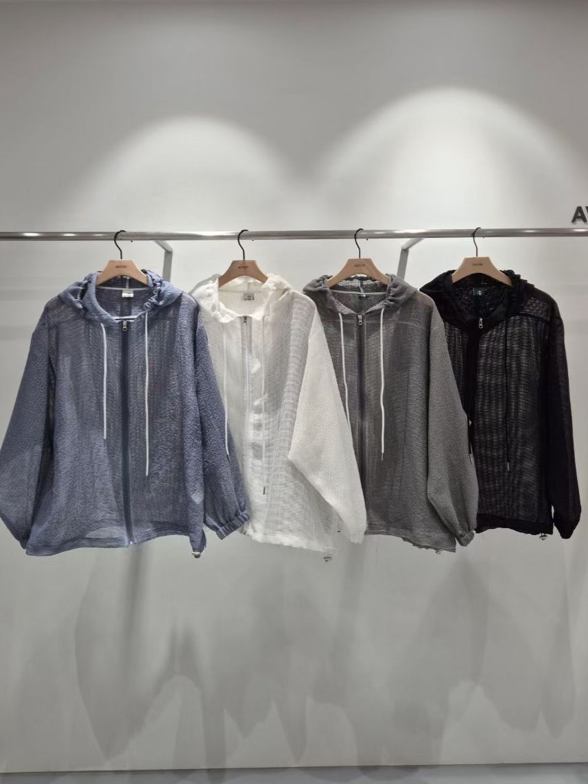 淨色網紋連帽拉鍊外套 AVOIR-007JK