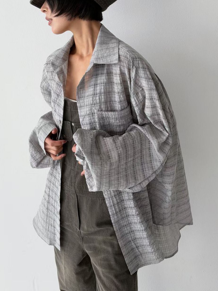 格仔長袖恤衫 AVOIR-009S