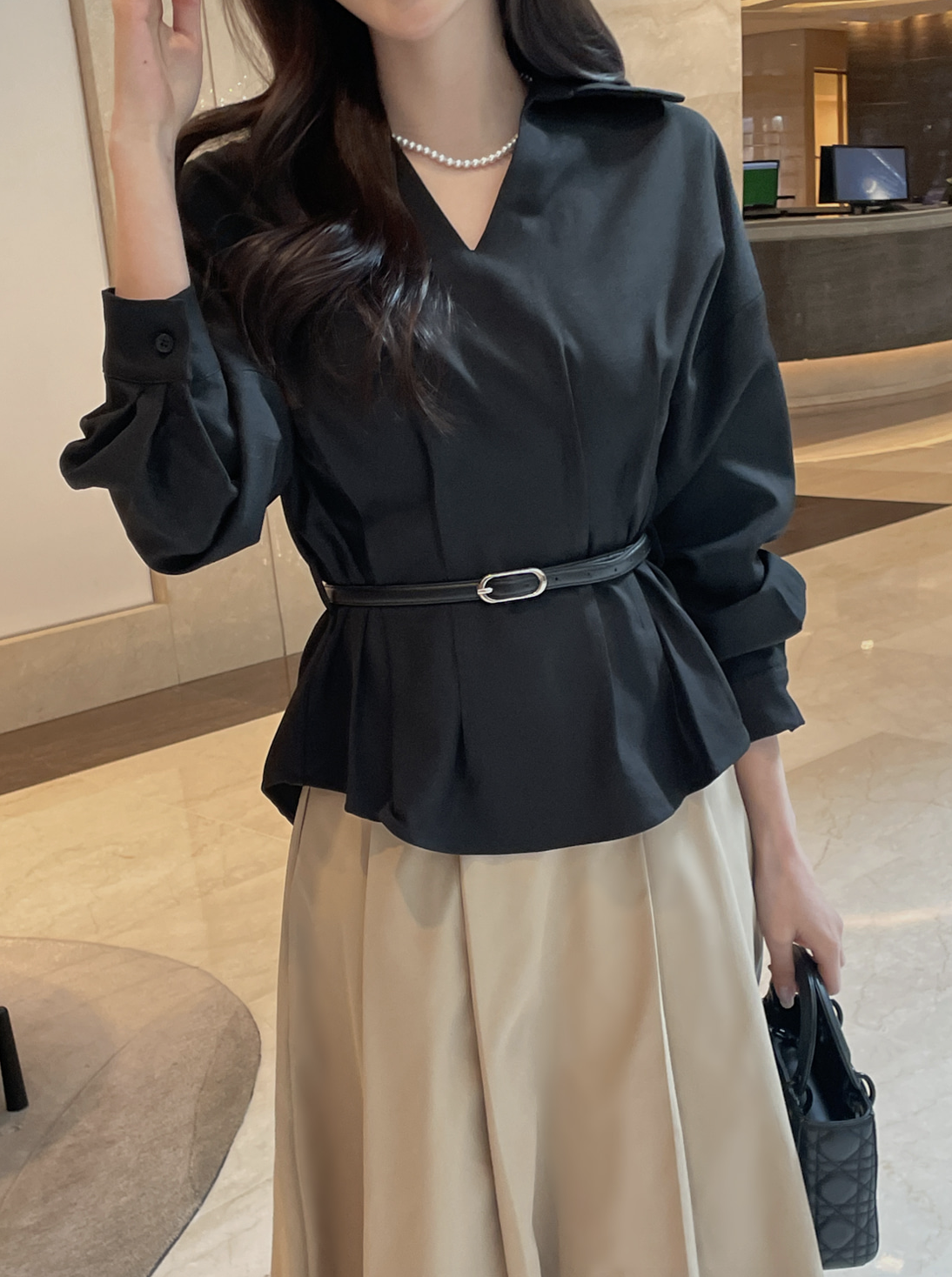Odette Peplum Blouse (with Belt) [ 2 colors / Free ]