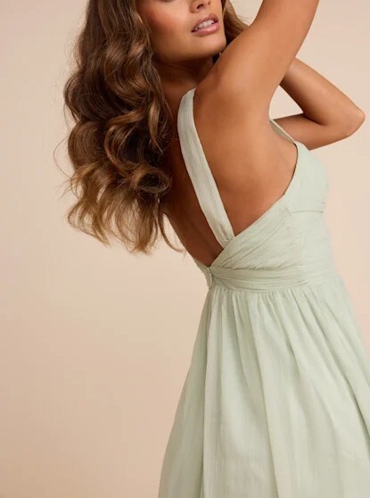 Sage鼠尾草綠色雪紡紗扭結開叉Dress