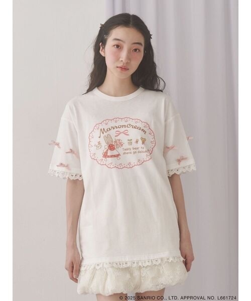 marron cream × merry jenny / Ribbon Lace Tee
