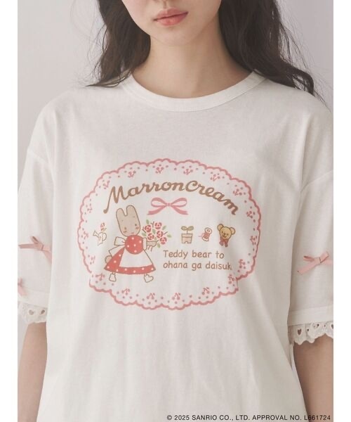marron cream × merry jenny / Ribbon Lace Tee