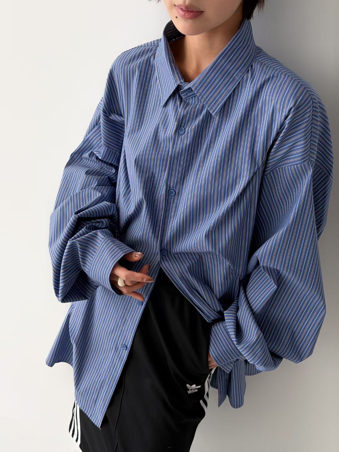 直紋長袖恤衫 AVOIR-014S