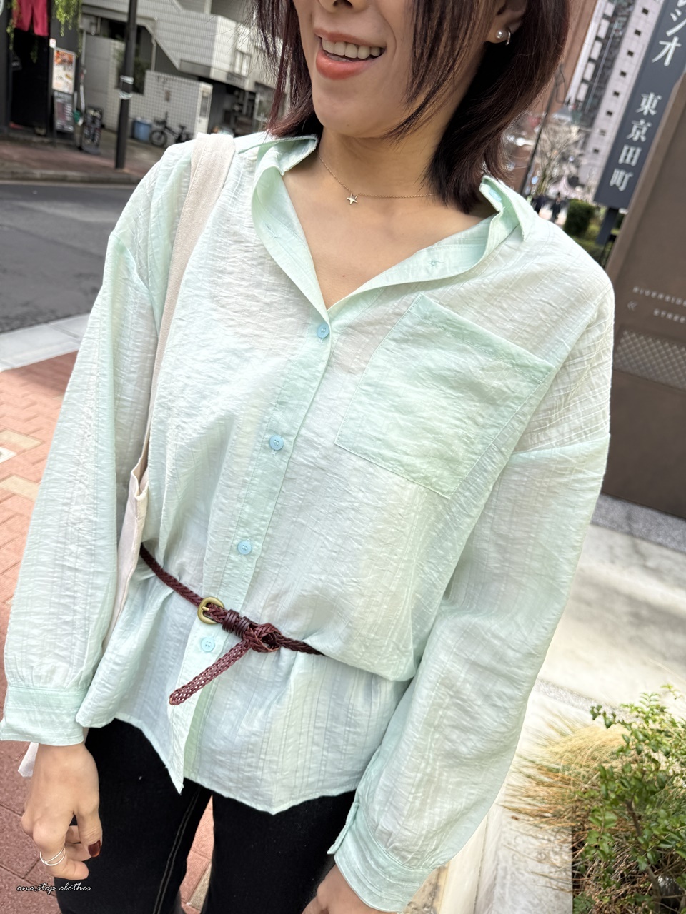 正韓清透光澤紡紗襯衫 (綠)