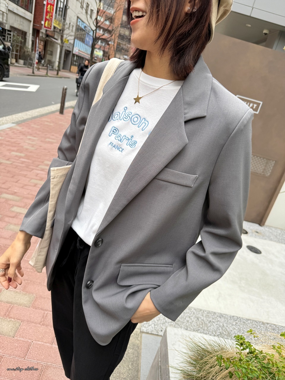 正韓俐落oversize慵懶感西外 (灰)