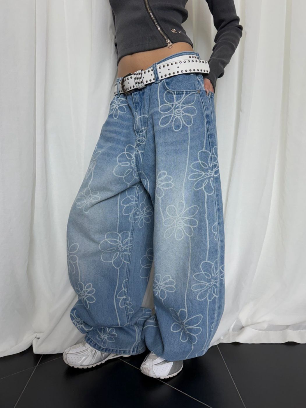 洗水花花圖案鬆身牛仔褲 Seeot-105P