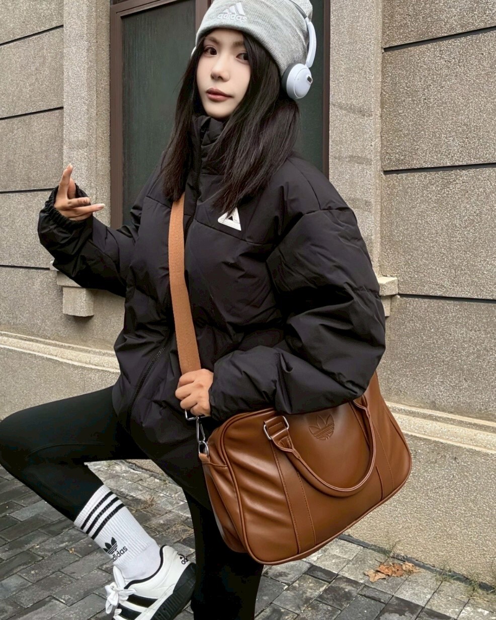 Adidas Airliner 咖啡色 栗子棕 皮革 手提包 MIUMIU風 三葉草 側背包