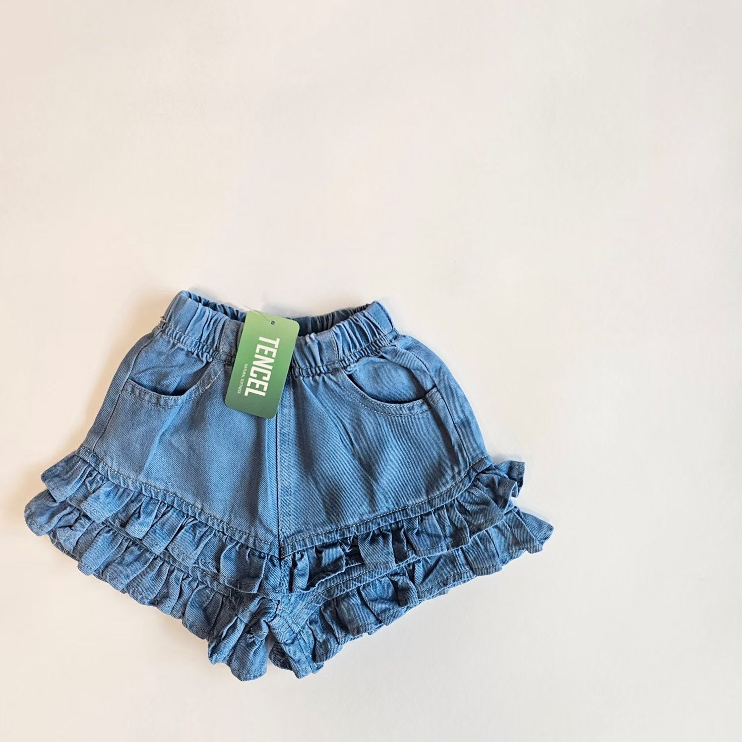 1st.Blue Tiered Ruffle Denim Shorts