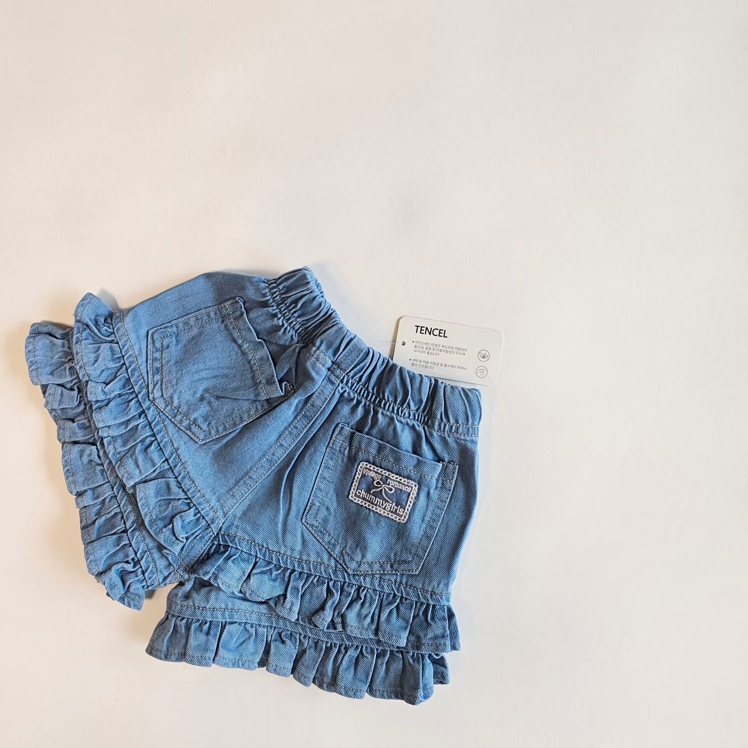 1st.Blue Tiered Ruffle Denim Shorts