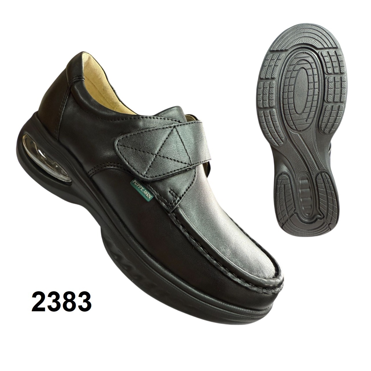 [現貨] PUPPYMON 魔術貼氣墊黑色皮鞋(2383)