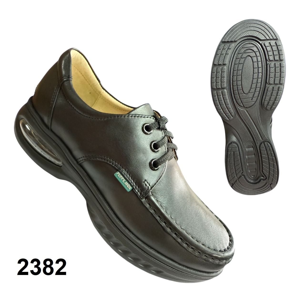 [現貨] PUPPYMON 經典綁帶氣墊黑色皮鞋(2382)