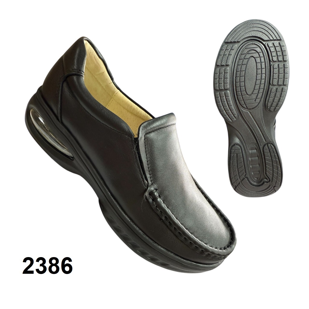 [現貨] PUPPYMON 一腳蹬氣墊黑色皮鞋(2386)