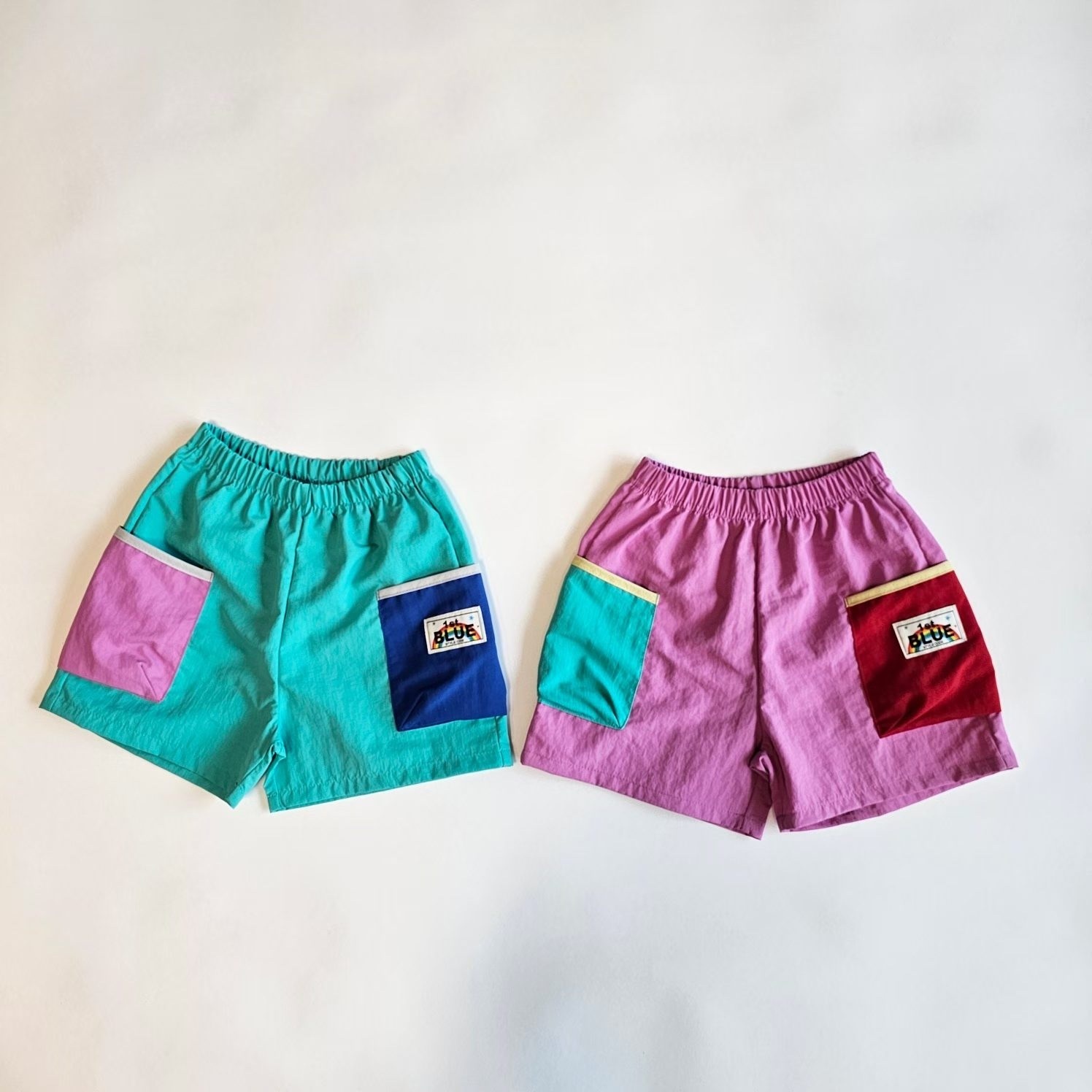 1st.Blue 3.5-length Cargo Color-block Pants