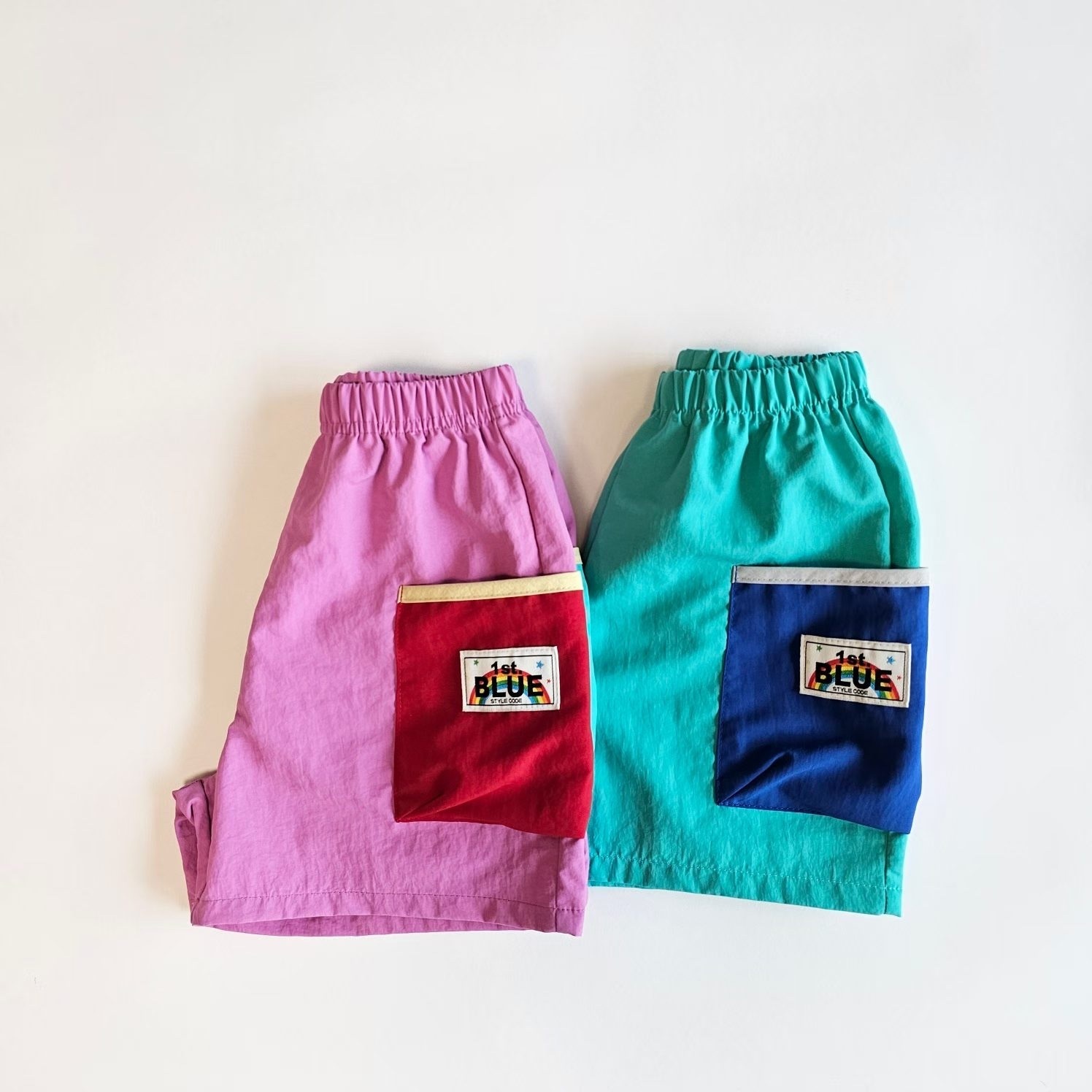 1st.Blue 3.5-length Cargo Color-block Pants