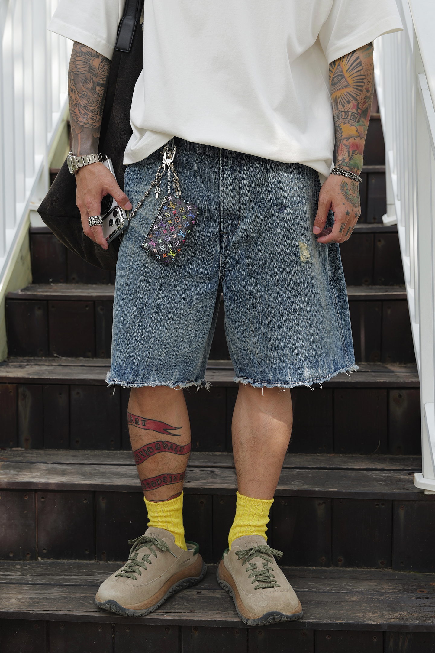 Unbent 26 S/S 水洗竹節紗破壞牛仔短褲