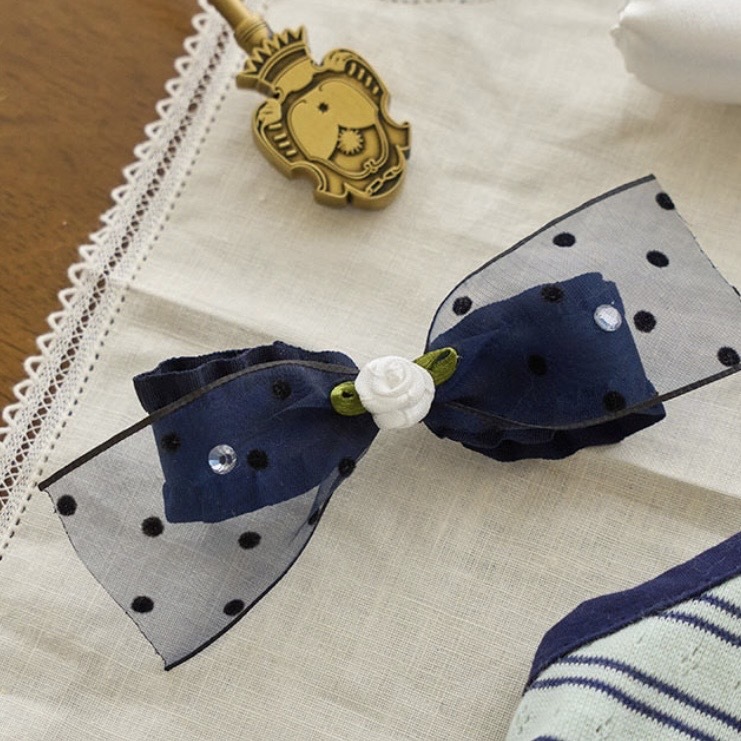 預購優惠 海軍風蝴蝶結髮夾 Navy -配件 髮夾 髮飾 髮夾 -藍紗-It’s sunny outside