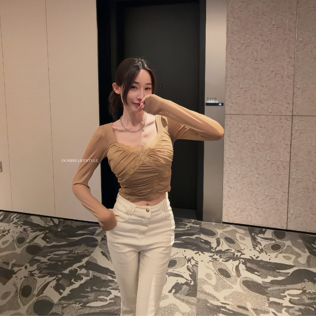 【網紗陷阱】DOMISS穿出紙片人極致腰線-2色 網紗上衣 性感上衣(現+預)