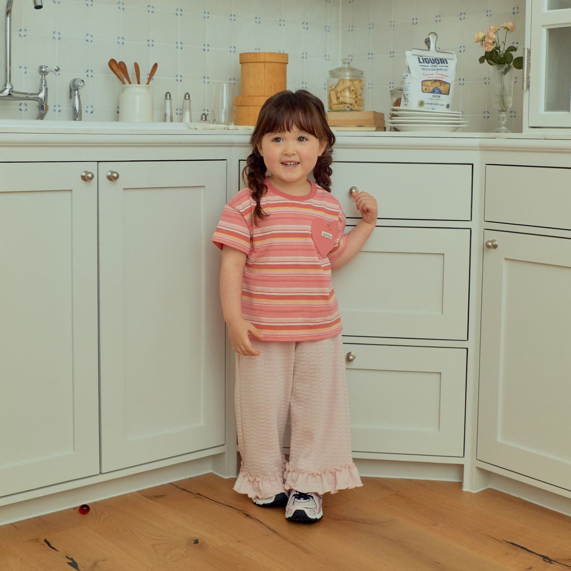 1st.Blue Heart Pocket Striped Tee