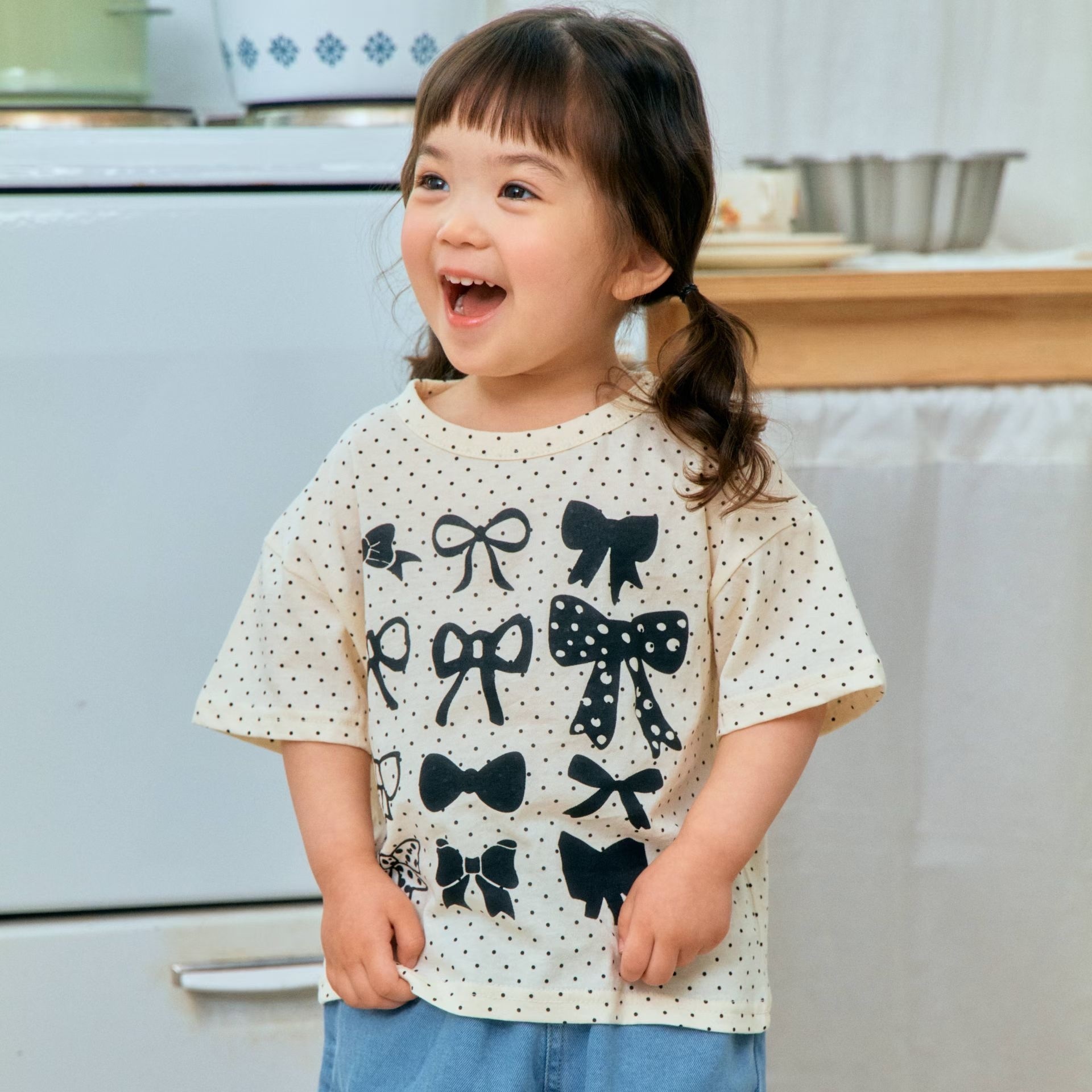 1st.Blue Ribbon Printed Short Sleeve T-shirt