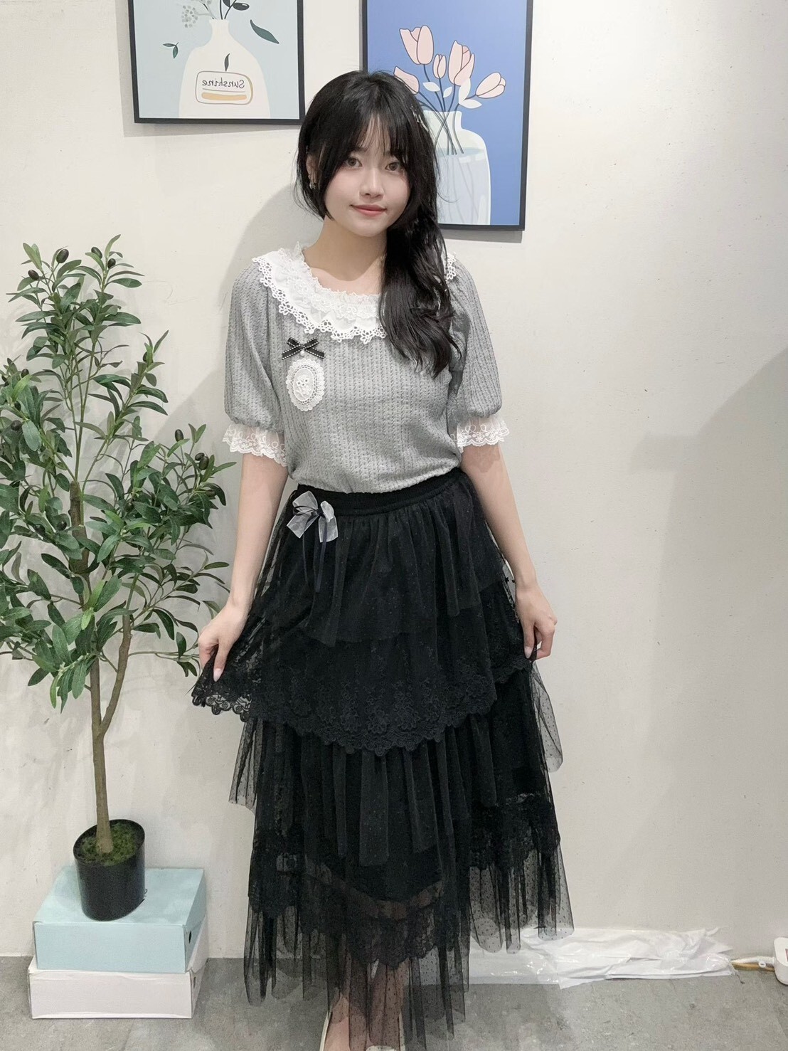 蕾絲蛋糕層長裙