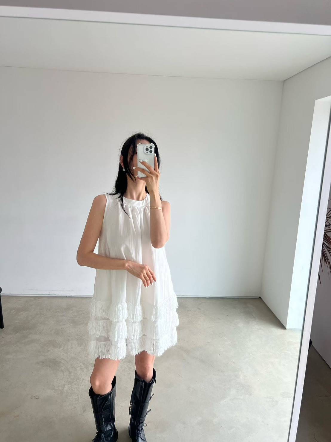 無袖鬚鬚圈短洋裝